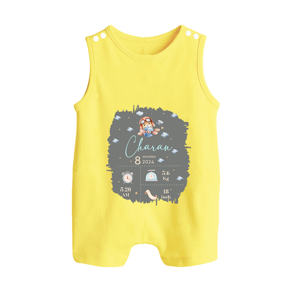 Birthday Milestone Romper Suit/Sleeveless Romper | Custom Romper Suit/Sleeveless Romper with Birth Date, Time, and Weight - PASTEL YELLOW - 0 - 5 Months Old (Chest 18")