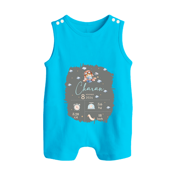 Birthday Milestone Romper Suit/Sleeveless Romper | Custom Romper Suit/Sleeveless Romper with Birth Date, Time, and Weight - SKY BLUE - 0 - 5 Months Old (Chest 18")