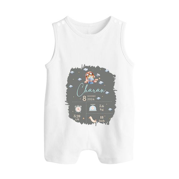 Birthday Milestone Romper Suit/Sleeveless Romper | Custom Romper Suit/Sleeveless Romper with Birth Date, Time, and Weight - WHITE - 0 - 5 Months Old (Chest 18")