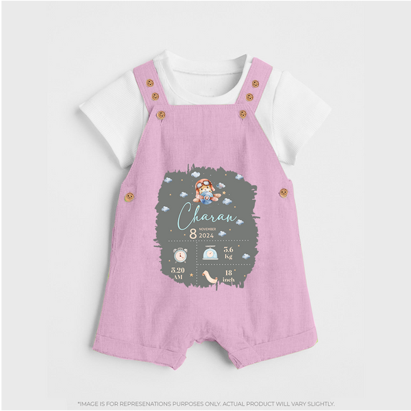 Birthday Milestone Dungaree Set | Custom Dungaree Set with Birth Date, Time, and Weight - BABY PINK - 0 - 5 Months Old (Chest 18")