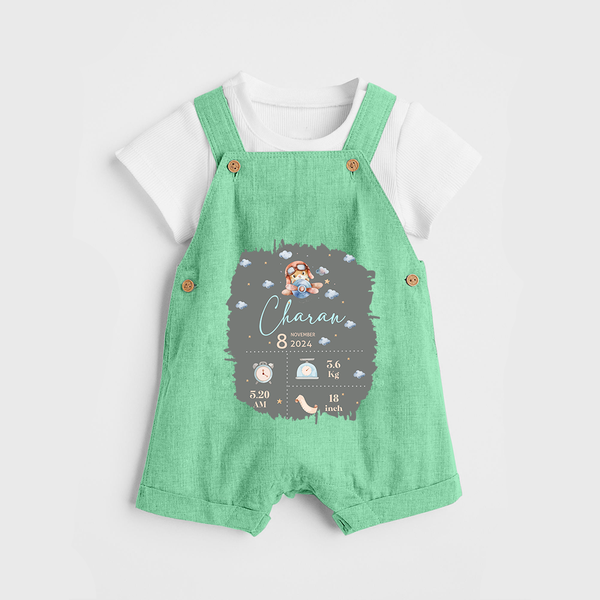 Birthday Milestone Dungaree Set | Custom Dungaree Set with Birth Date, Time, and Weight - GREEN - 0 - 5 Months Old (Chest 18")
