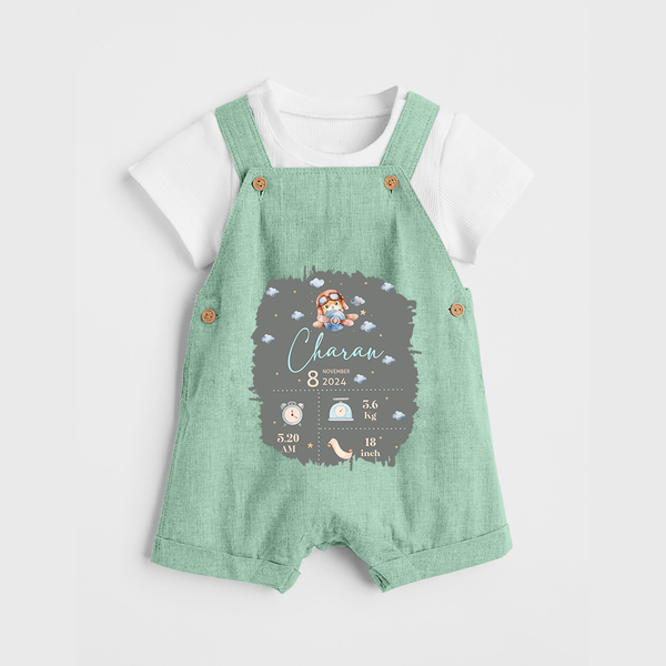 Birthday Milestone Dungaree Set | Custom Dungaree Set with Birth Date, Time, and Weight - MINT GREEN - 0 - 5 Months Old (Chest 18")