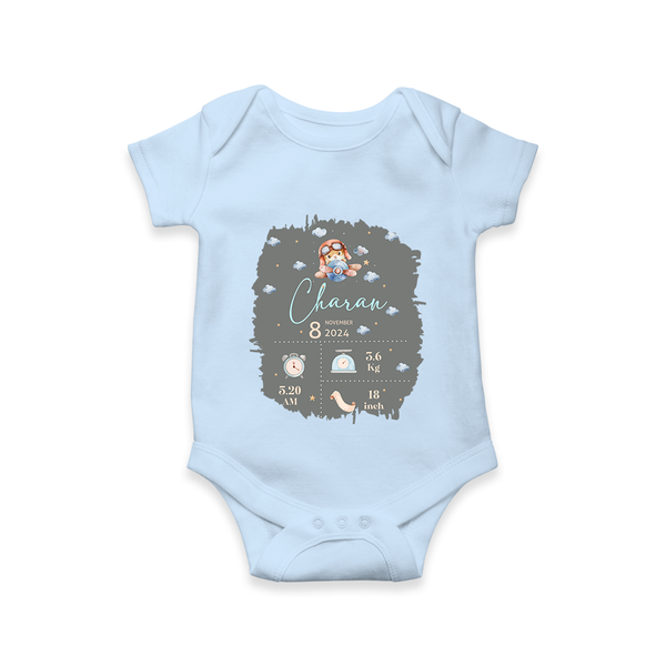 Birthday Milestone Romper | Custom Romper with Birth Date, Time, and Weight - BABY BLUE - New Born (Chest 14")