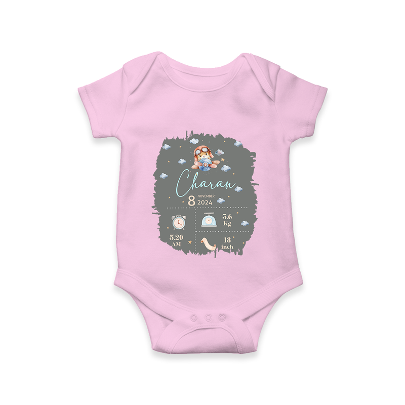 Birthday Milestone Romper | Custom Romper with Birth Date, Time, and Weight - BABY PINK - New Born (Chest 14")