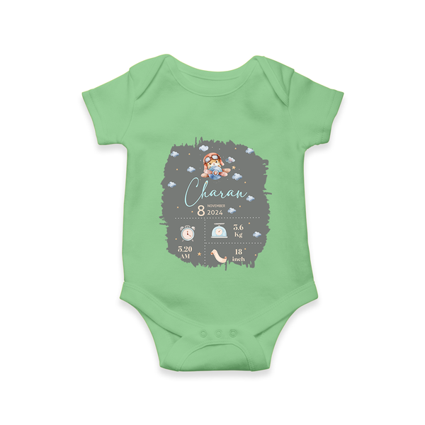 Birthday Milestone Romper | Custom Romper with Birth Date, Time, and Weight - GREEN - New Born (Chest 14")