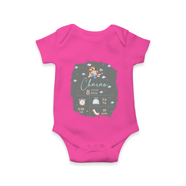 Birthday Milestone Romper | Custom Romper with Birth Date, Time, and Weight - HOT PINK - New Born (Chest 14")