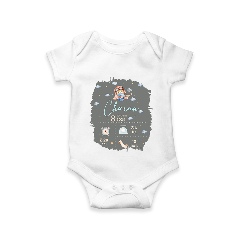 Birthday Milestone Romper | Custom Romper with Birth Date, Time, and Weight - WHITE - New Born (Chest 14")