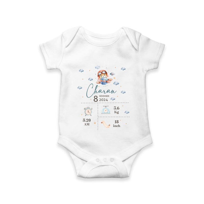 "First Breath - Customized Romper With Baby Name, Weight, And Birth Details" - WHITE - 0 - 3 Months Old (Chest 16")