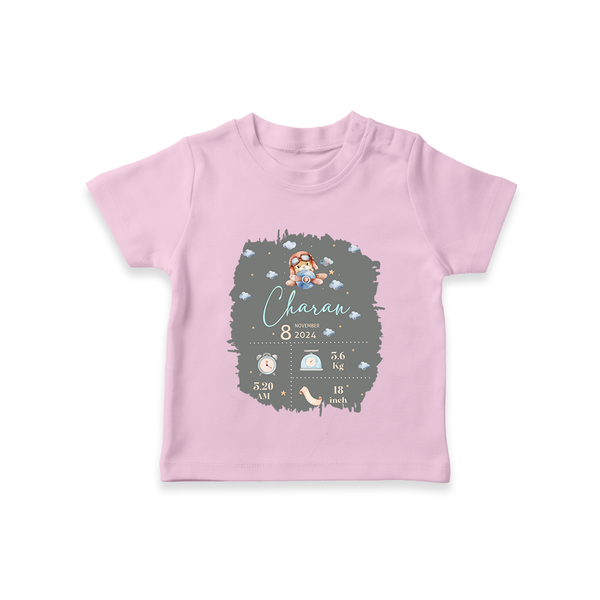Birthday Milestone T-shirt | Custom T-shirt with Birth Date, Time, and Weight - BABY PINK - 0-5 Months Old (Chest 17")