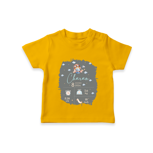 Birthday Milestone T-shirt | Custom T-shirt with Birth Date, Time, and Weight - CHROME YELLOW - 0-5 Months Old (Chest 17")