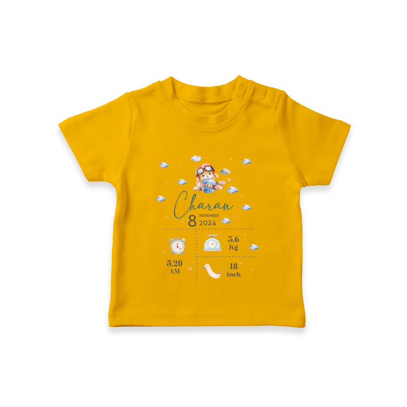 "First Breath - Customized T-shirt With Baby Name, Weight, And Birth Details" - CHROME YELLOW - 0-5 Months Old (Chest 17")