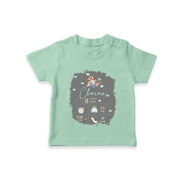 Birthday Milestone T-shirt | Custom T-shirt with Birth Date, Time, and Weight - MINT GREEN - 0-5 Months Old (Chest 17")