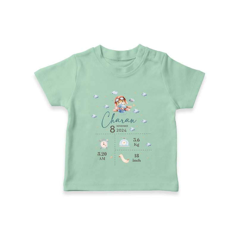 "First Breath - Customized T-shirt With Baby Name, Weight, And Birth Details" - MINT GREEN - 0-5 Months Old (Chest 17")