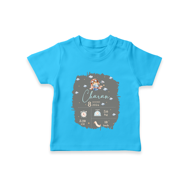 Birthday Milestone T-shirt | Custom T-shirt with Birth Date, Time, and Weight - SKY BLUE - 0-5 Months Old (Chest 17")