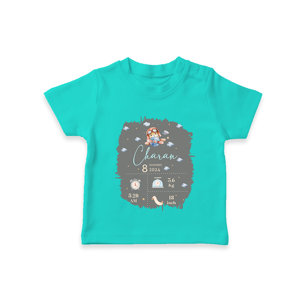 Birthday Milestone T-shirt | Custom T-shirt with Birth Date, Time, and Weight - TEAL - 0-5 Months Old (Chest 17")