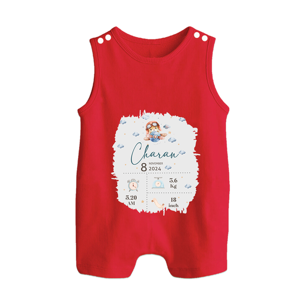 Birthday Milestone Romper Suit/Sleeveless Romper | Custom Romper Suit/Sleeveless Romper with Birth Date, Time, and Weight - RED - 0 - 5 Months Old (Chest 18")