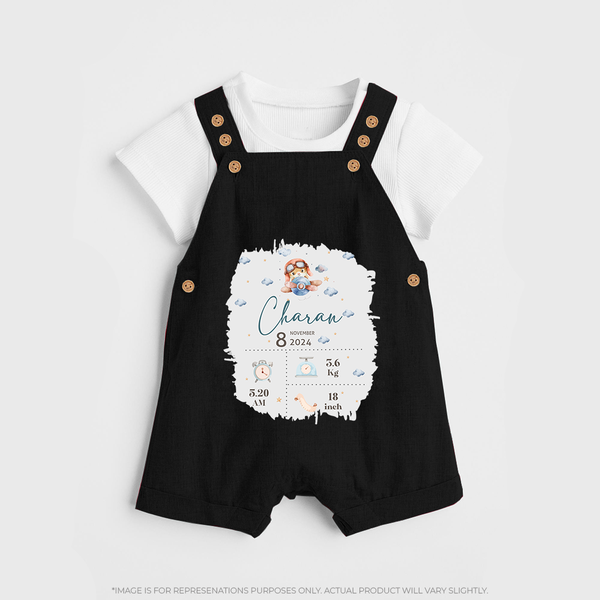 Birthday Milestone Dungaree Set | Custom Dungaree Set with Birth Date, Time, and Weight - BLACK - 0 - 5 Months Old (Chest 18")