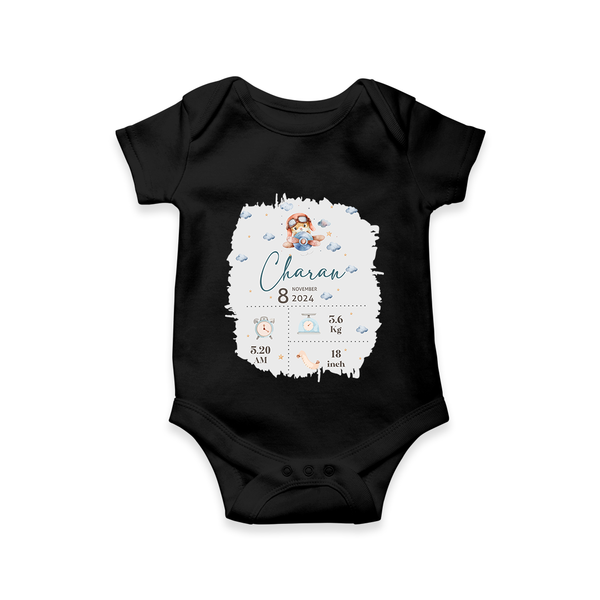 Birthday Milestone Romper | Custom Romper with Birth Date, Time, and Weight - BLACK - New Born (Chest 14")