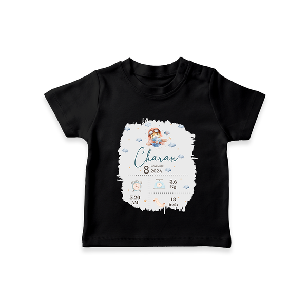 Birthday Milestone T-shirt | Custom T-shirt with Birth Date, Time, and Weight - BLACK - 0-5 Months Old (Chest 17")