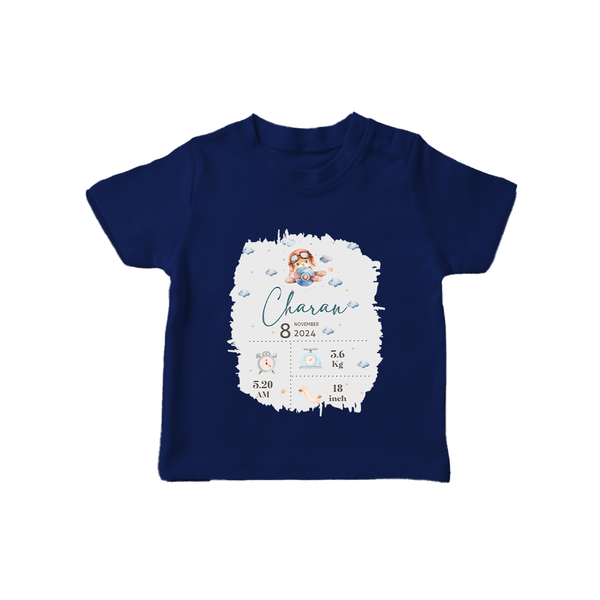 Birthday Milestone T-shirt | Custom T-shirt with Birth Date, Time, and Weight - NAVY BLUE - 0-5 Months Old (Chest 17")