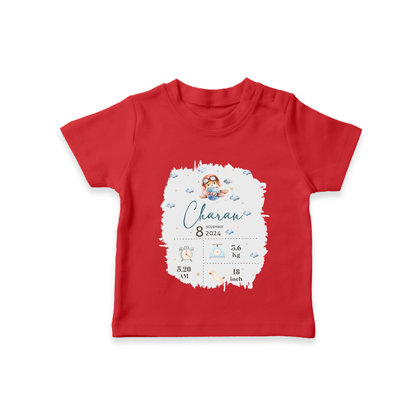 Birthday Milestone T-shirt | Custom T-shirt with Birth Date, Time, and Weight - RED - 0-5 Months Old (Chest 17")
