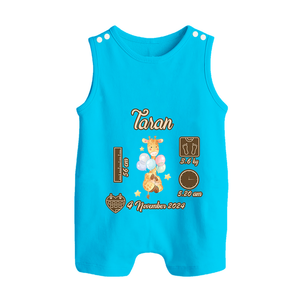 Personalized Birthday Stats Baby Romper Suit/Sleeveless Romper | Custom Romper Suit/Sleeveless Romper for Baby's First Birthday - SKY BLUE - 0 - 5 Months Old (Chest 18")