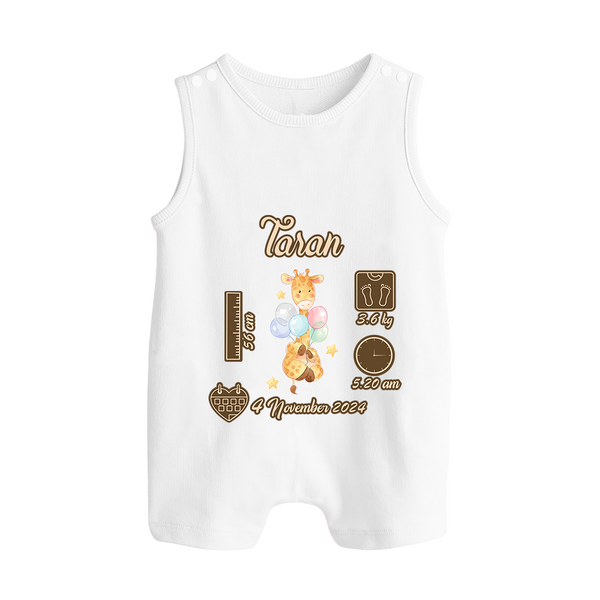 Personalized Birthday Stats Baby Romper Suit/Sleeveless Romper | Custom Romper Suit/Sleeveless Romper for Baby's First Birthday - WHITE - 0 - 5 Months Old (Chest 18")