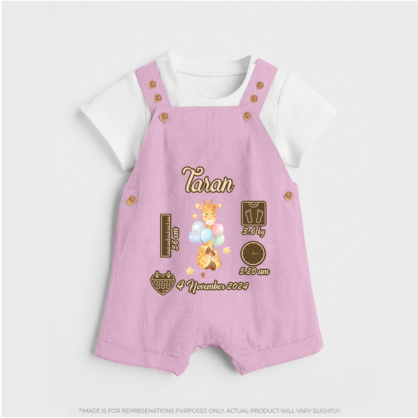 Personalized Birthday Stats Baby Dungaree Set | Custom Dungaree Set for Baby's First Birthday - BABY PINK - 0 - 5 Months Old (Chest 18")