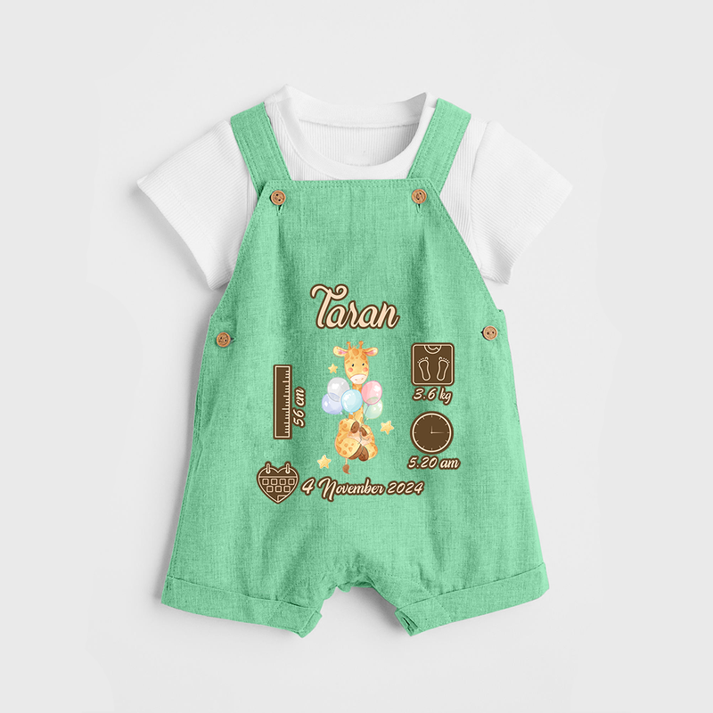Personalized Birthday Stats Baby Dungaree Set | Custom Dungaree Set for Baby's First Birthday - GREEN - 0 - 5 Months Old (Chest 18")