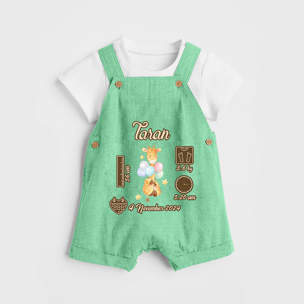 Personalized Birthday Stats Baby Dungaree Set | Custom Dungaree Set for Baby's First Birthday - GREEN - 0 - 5 Months Old (Chest 18")