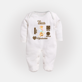 Personalized Birthday Stats Baby Sleep Suit/Full sleeve body suit | Custom Sleep Suit/Full sleeve body suit for Baby's First Birthday - WHITE - New Born (Chest 7.5")
