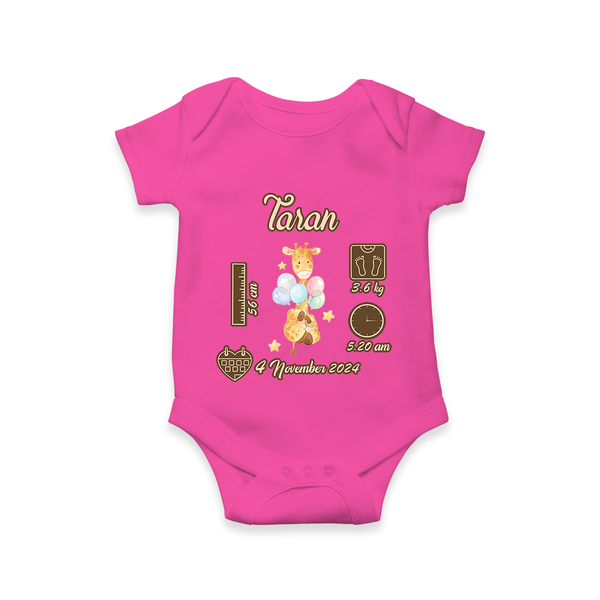 Personalized Birthday Stats Baby Romper | Custom Romper for Baby's First Birthday - HOT PINK - New Born (Chest 14")