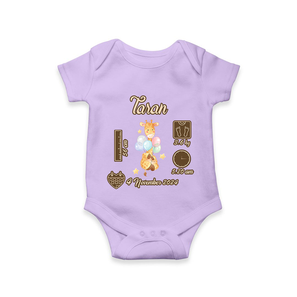Personalized Birthday Stats Baby Romper | Custom Romper for Baby's First Birthday - LILAC - New Born (Chest 14")