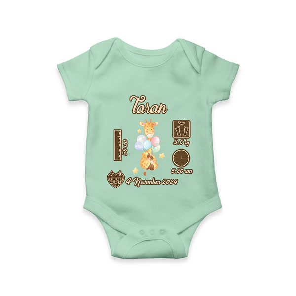 Personalized Birthday Stats Baby Romper | Custom Romper for Baby's First Birthday - MINT GREEN - New Born (Chest 14")
