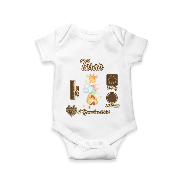 Personalized Birthday Stats Baby Romper | Custom Romper for Baby's First Birthday - WHITE - New Born (Chest 14")
