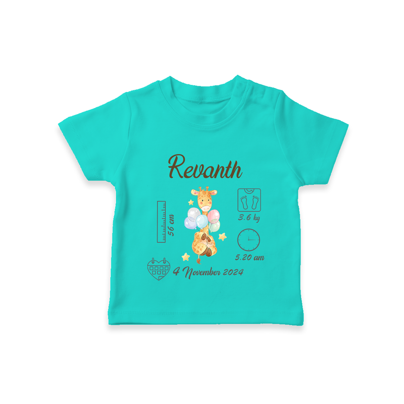 "Forever Precious - Customized T-shirt With Baby Name, Weight, And Birth Details" - TEAL - 0-5 Months Old (Chest 17")