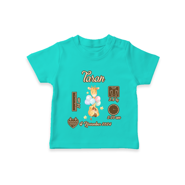 Personalized Birthday Stats Baby T-shirt | Custom T-shirt for Baby's First Birthday - TEAL - 0-5 Months Old (Chest 17")