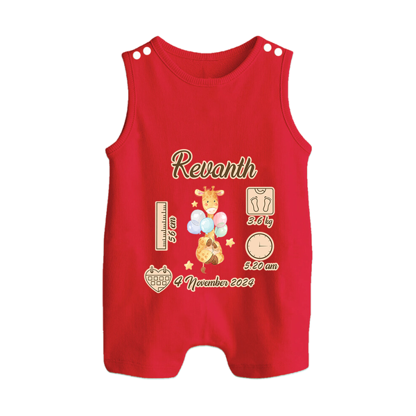 Personalized Birthday Stats Baby Romper Suit/Sleeveless Romper | Custom Romper Suit/Sleeveless Romper for Baby's First Birthday - RED - 0 - 5 Months Old (Chest 18")