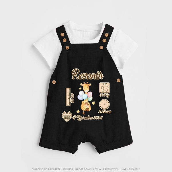 Personalized Birthday Stats Baby Dungaree Set | Custom Dungaree Set for Baby's First Birthday - BLACK - 0 - 5 Months Old (Chest 18")