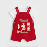 Personalized Birthday Stats Baby Dungaree Set | Custom Dungaree Set for Baby's First Birthday - RED - 0 - 5 Months Old (Chest 18")