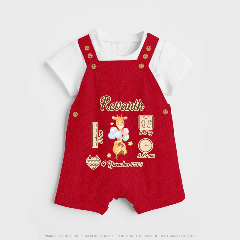 Personalized Birthday Stats Baby Dungaree Set | Custom Dungaree Set for Baby's First Birthday - RED - 0 - 5 Months Old (Chest 18")