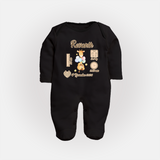 Personalized Birthday Stats Baby Sleep Suit/Full sleeve body suit | Custom Sleep Suit/Full sleeve body suit for Baby's First Birthday - BLACK - New Born (Chest 7.5")