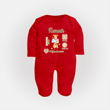 Personalized Birthday Stats Baby Sleep Suit/Full sleeve body suit | Custom Sleep Suit/Full sleeve body suit for Baby's First Birthday - RED - New Born (Chest 7.5")