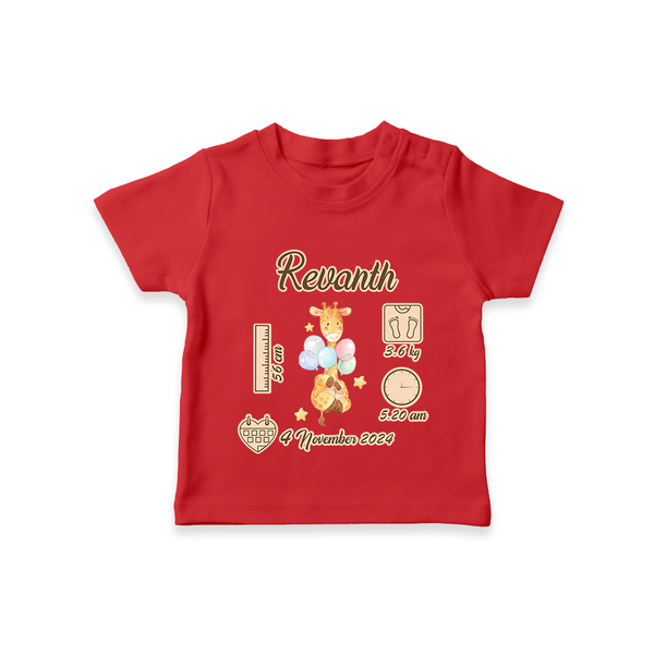 Personalized Birthday Stats Baby T-shirt | Custom T-shirt for Baby's First Birthday - RED - 0-5 Months Old (Chest 17")