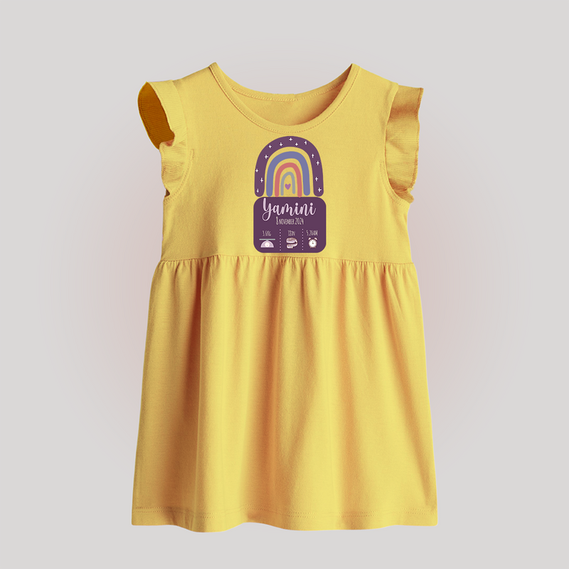 Custom Birthday Stat Baby Frock | Personalized Baby Frock with Baby's Birth Date and Weight - PASTEL YELLOW - 0 - 3 Months Old (Chest 17")