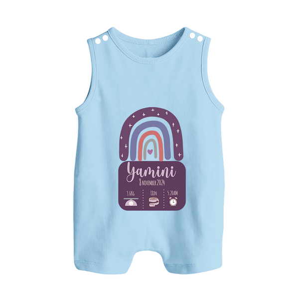 Custom Birthday Stat Romper Suit/Sleeveless Romper | Personalized Romper Suit/Sleeveless Romper with Baby's Birth Date and Weight - BABY BLUE - 0 - 5 Months Old (Chest 18")