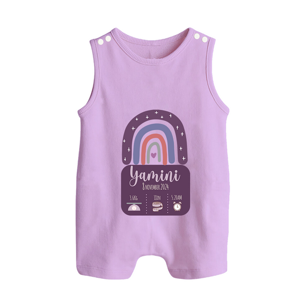 Custom Birthday Stat Romper Suit/Sleeveless Romper | Personalized Romper Suit/Sleeveless Romper with Baby's Birth Date and Weight - LILAC - 0 - 5 Months Old (Chest 18")