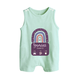 Custom Birthday Stat Romper Suit/Sleeveless Romper | Personalized Romper Suit/Sleeveless Romper with Baby's Birth Date and Weight - MINT GREEN - 0 - 5 Months Old (Chest 18")