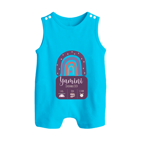 Custom Birthday Stat Romper Suit/Sleeveless Romper | Personalized Romper Suit/Sleeveless Romper with Baby's Birth Date and Weight - SKY BLUE - 0 - 5 Months Old (Chest 18")