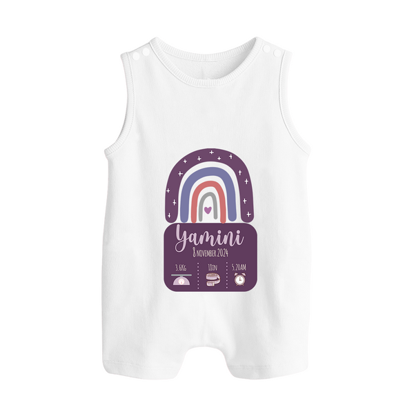 Custom Birthday Stat Romper Suit/Sleeveless Romper | Personalized Romper Suit/Sleeveless Romper with Baby's Birth Date and Weight - WHITE - 0 - 5 Months Old (Chest 18")